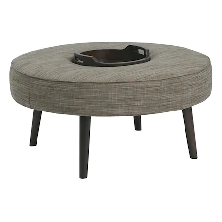 Modern Round Cocktail Ottoman with Lift-Out Tray